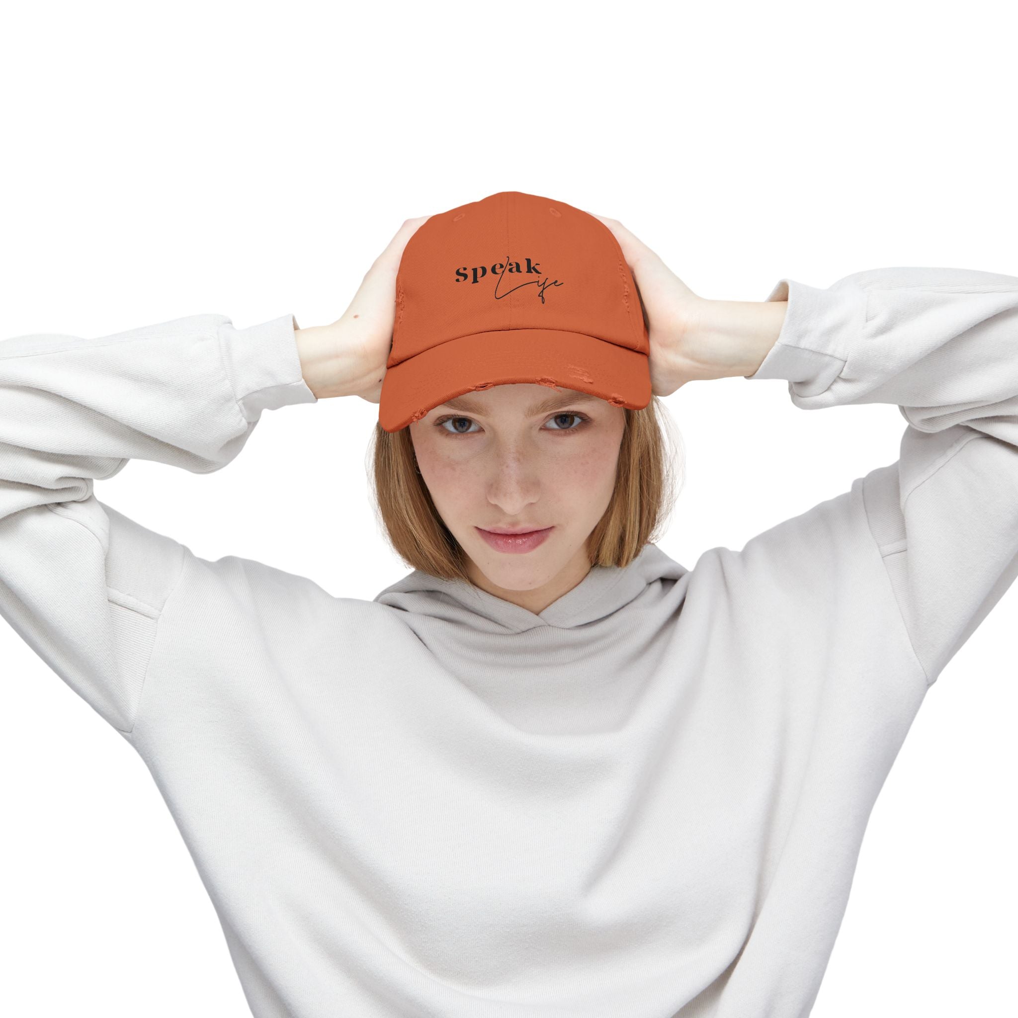Speak Life Over Yourself Distressed Embroidered Hat