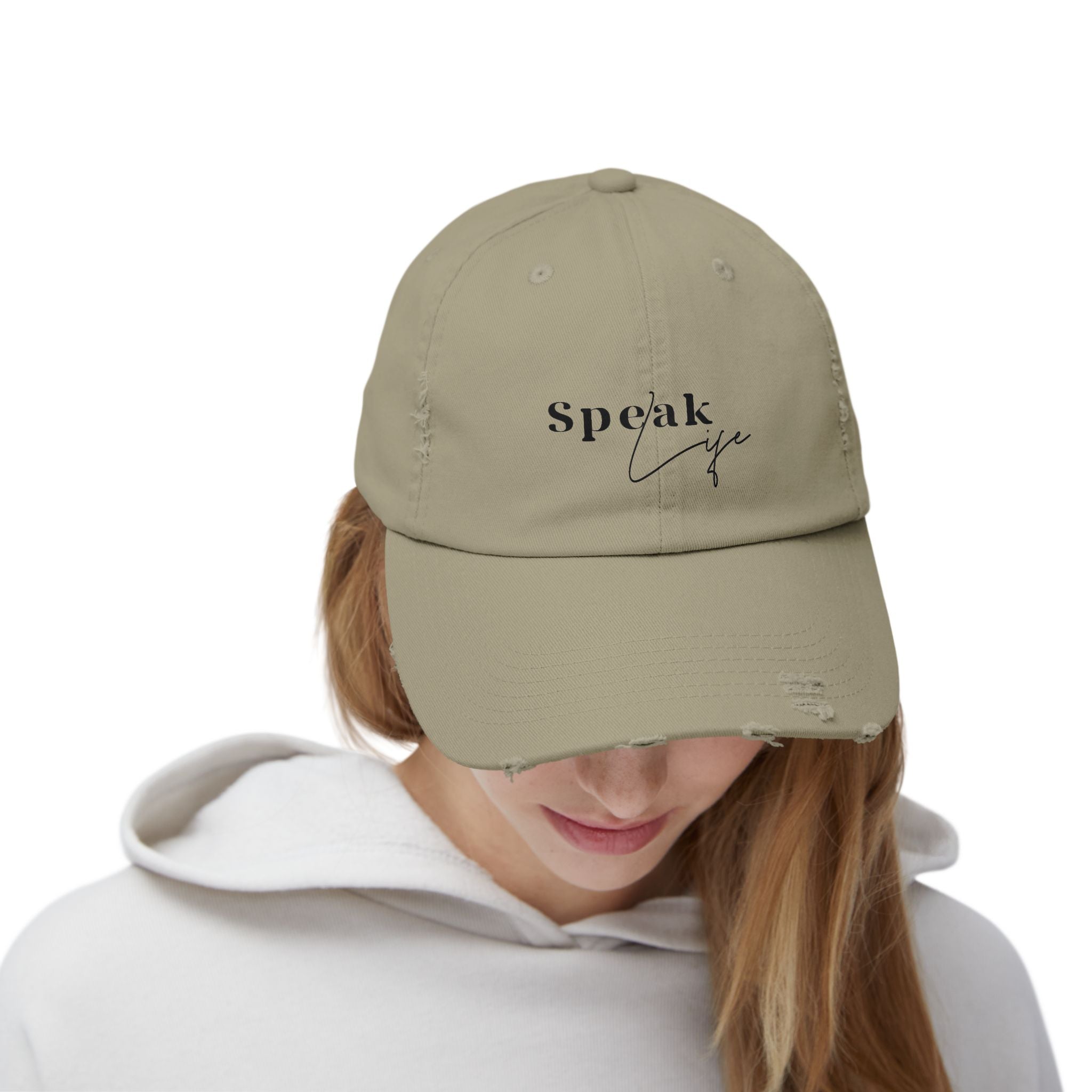 Speak Life Over Yourself Distressed Embroidered Hat