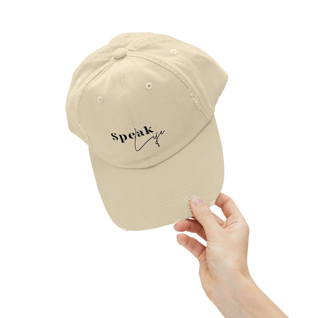Speak Life Over Yourself Distressed Embroidered Hat