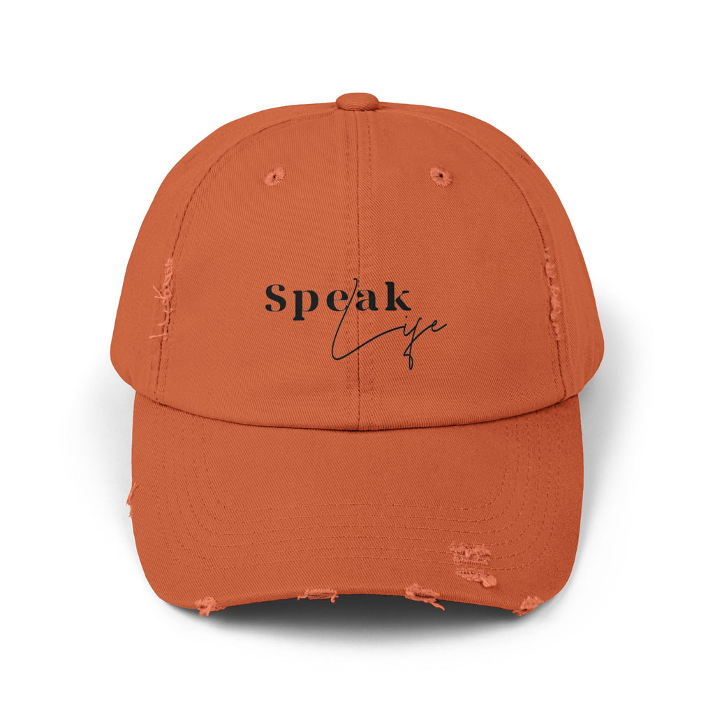 Speak Life Over Yourself Distressed Embroidered Hat