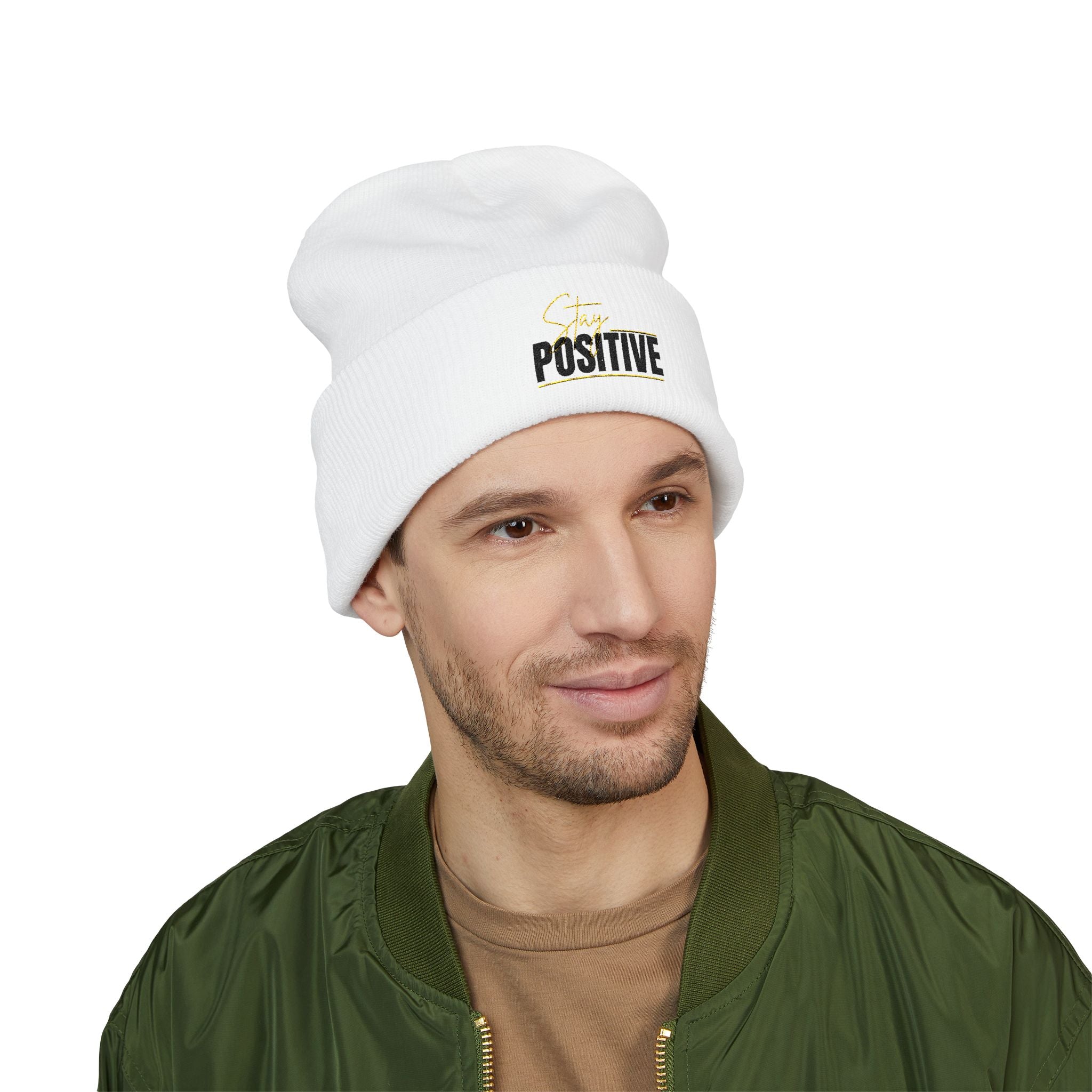Stay Positive Always Embroidered Cuffed Beanie