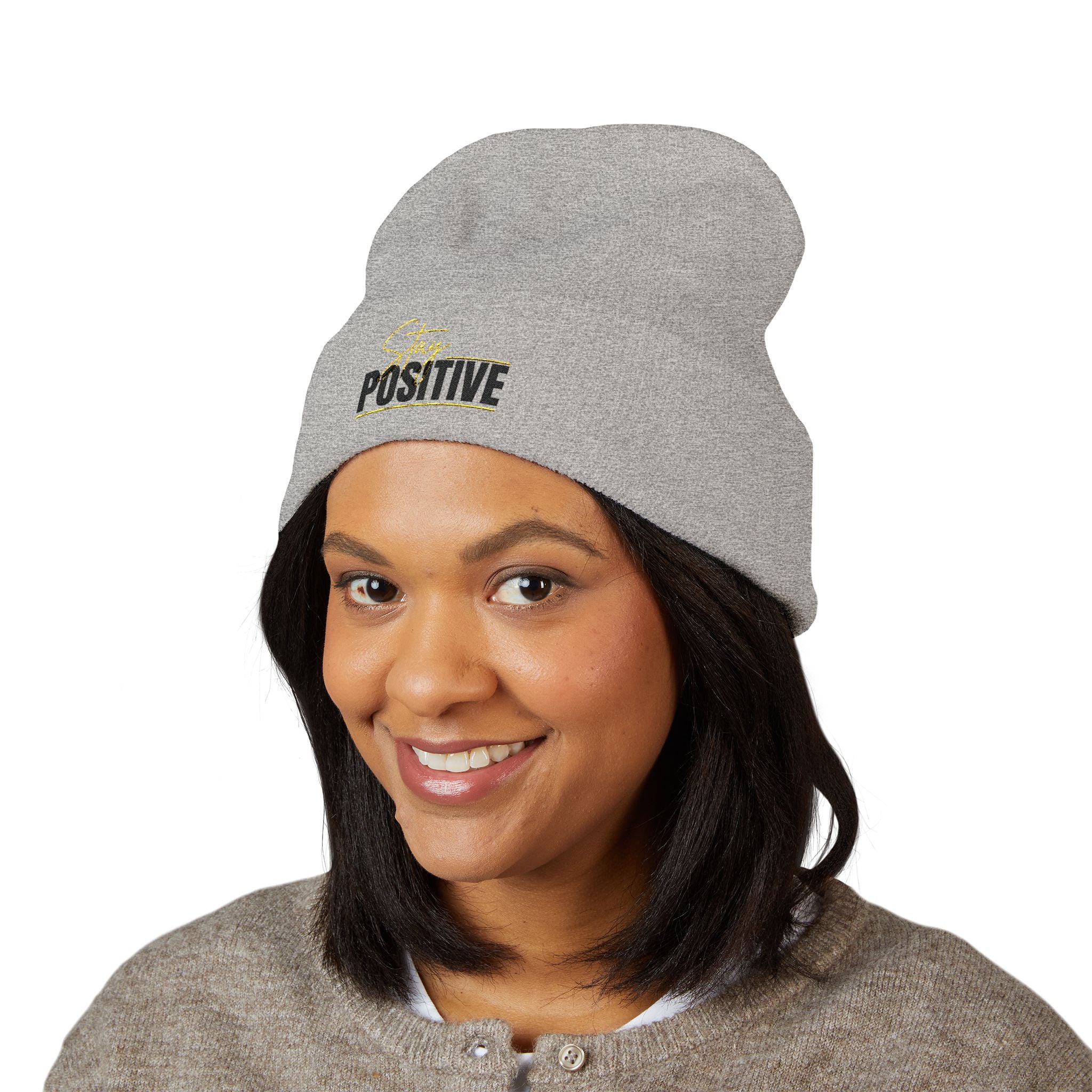 Stay Positive Always Embroidered Cuffed Beanie