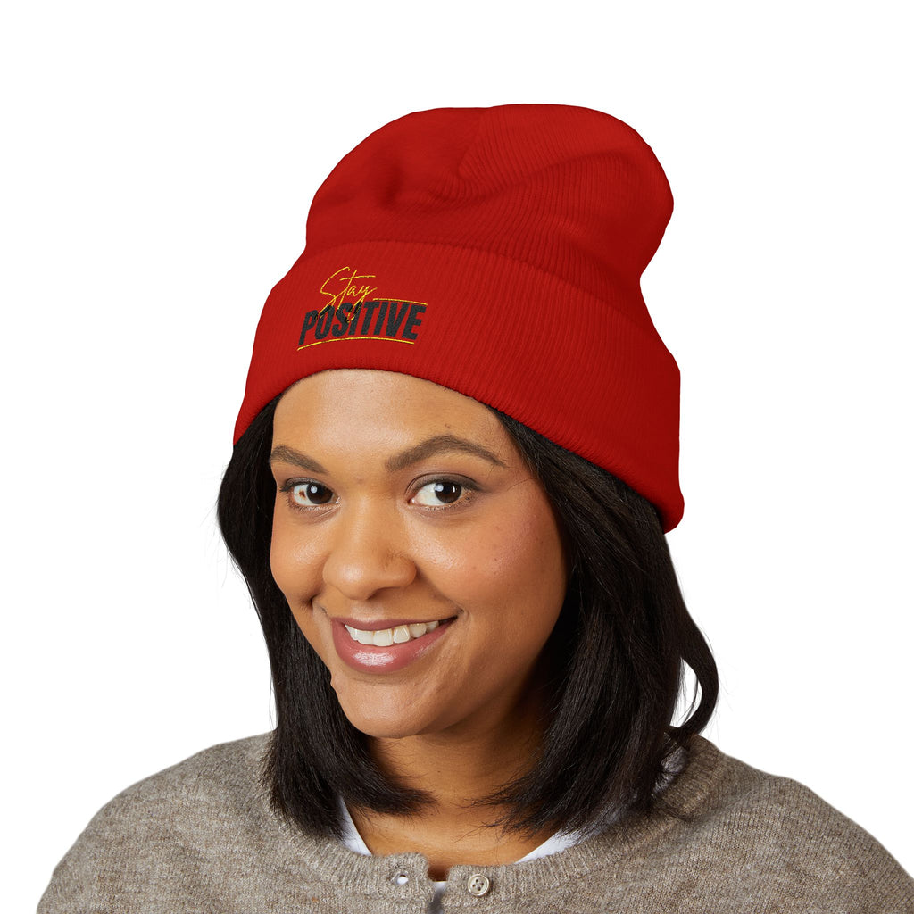 Stay Positive Always Embroidered Cuffed Beanie