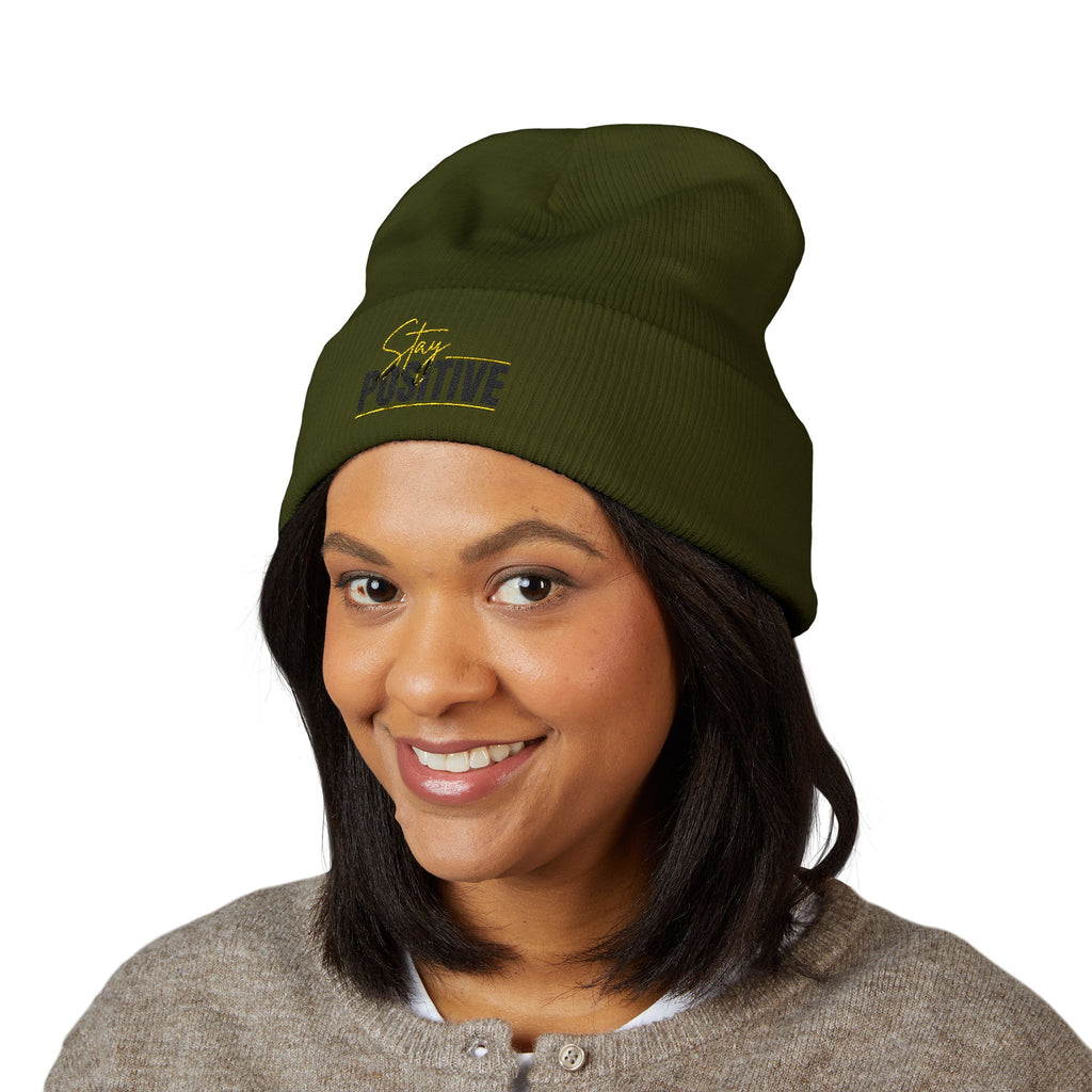 Stay Positive Always Embroidered Cuffed Beanie