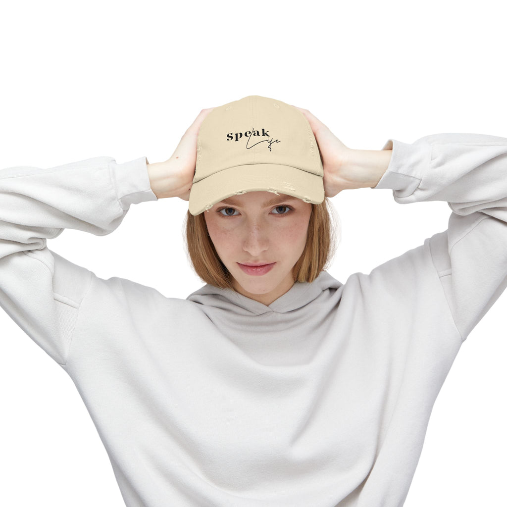 Speak Life Over Yourself Distressed Embroidered Hat