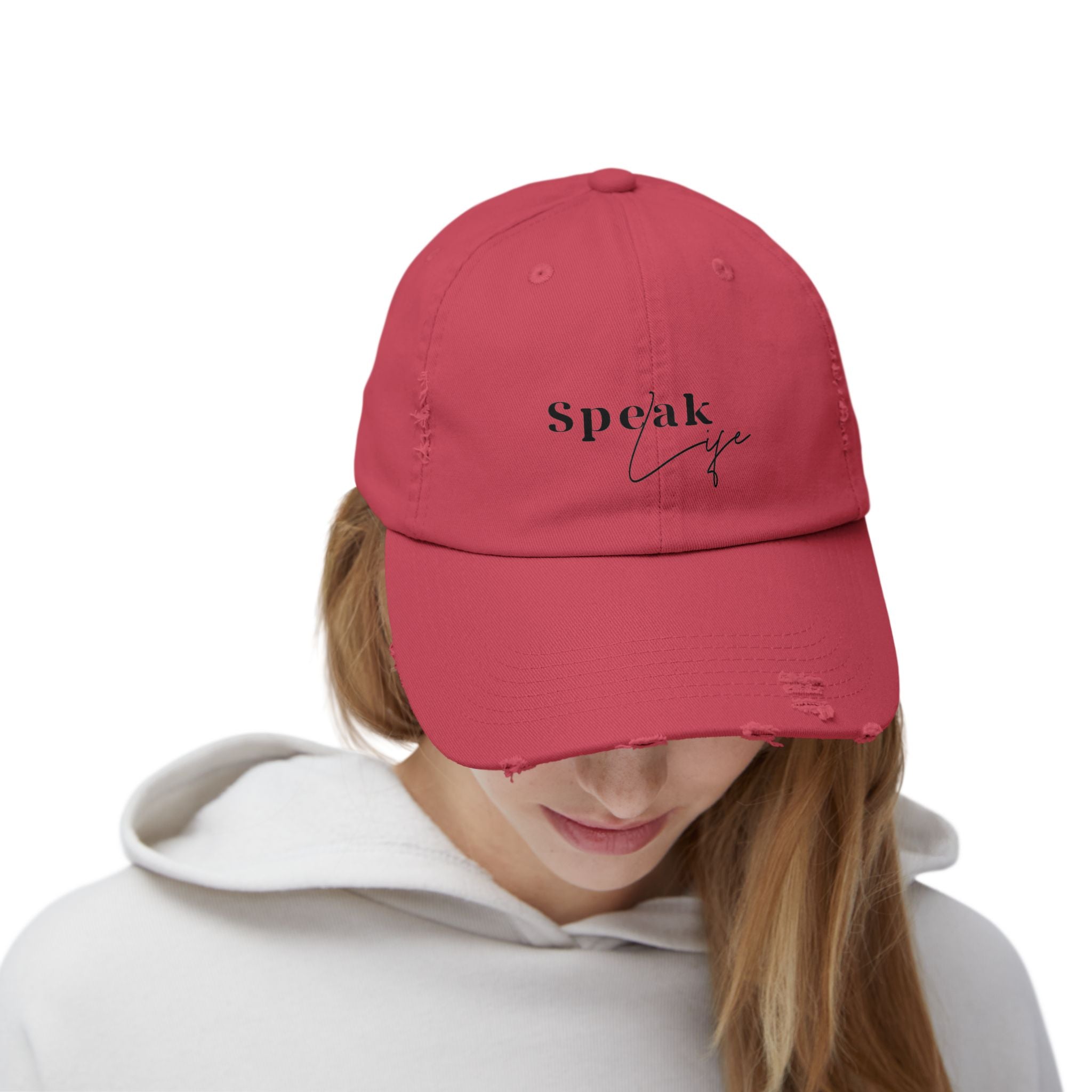 Speak Life Over Yourself Distressed Embroidered Hat