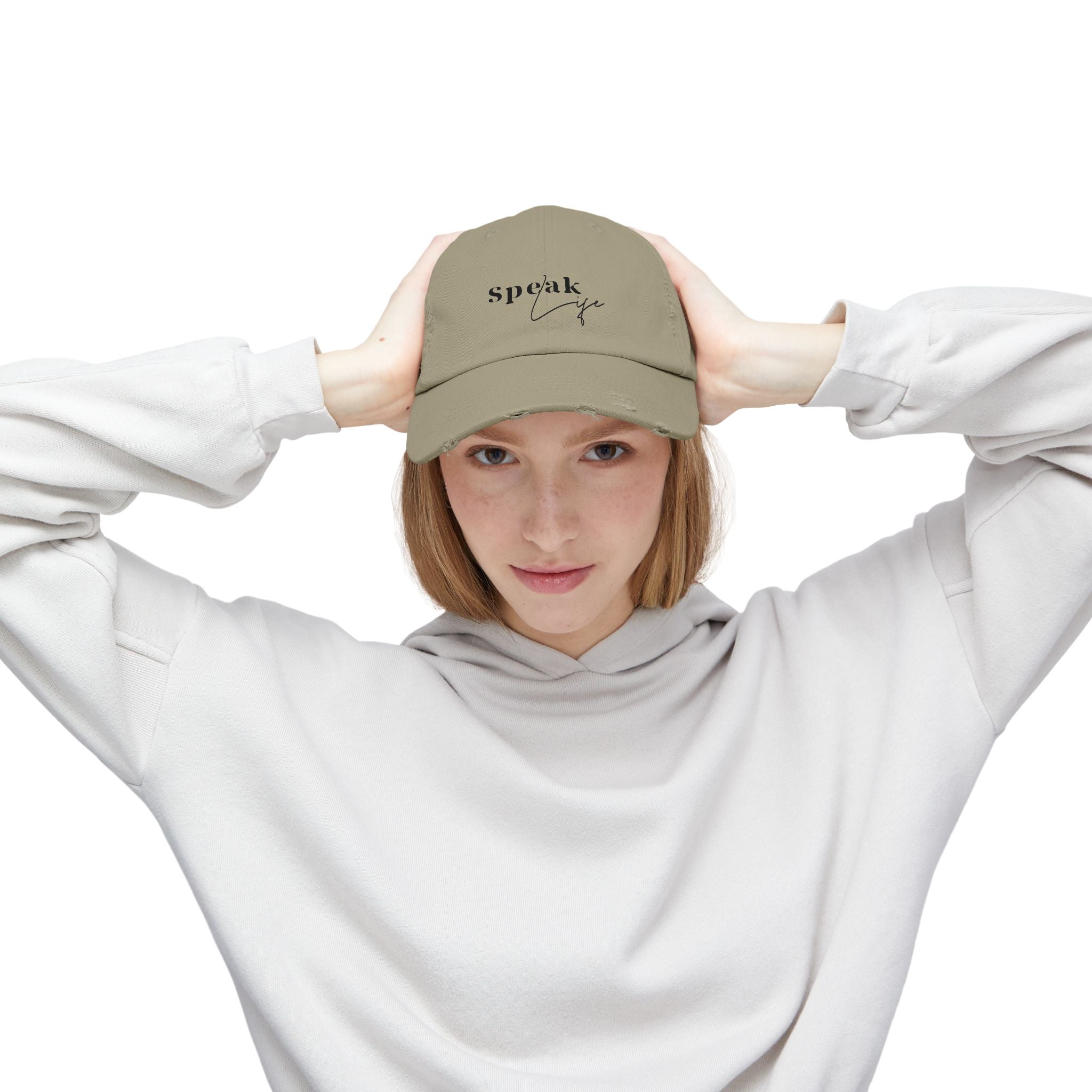Speak Life Over Yourself Distressed Embroidered Hat