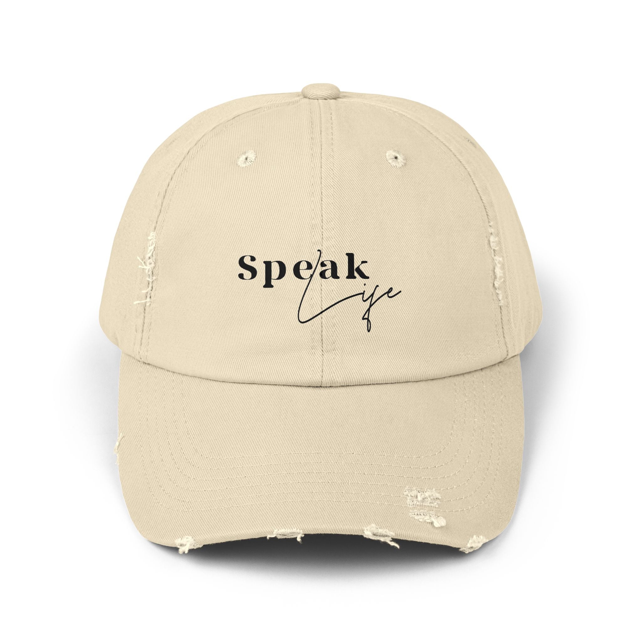 Speak Life Over Yourself Distressed Embroidered Hat