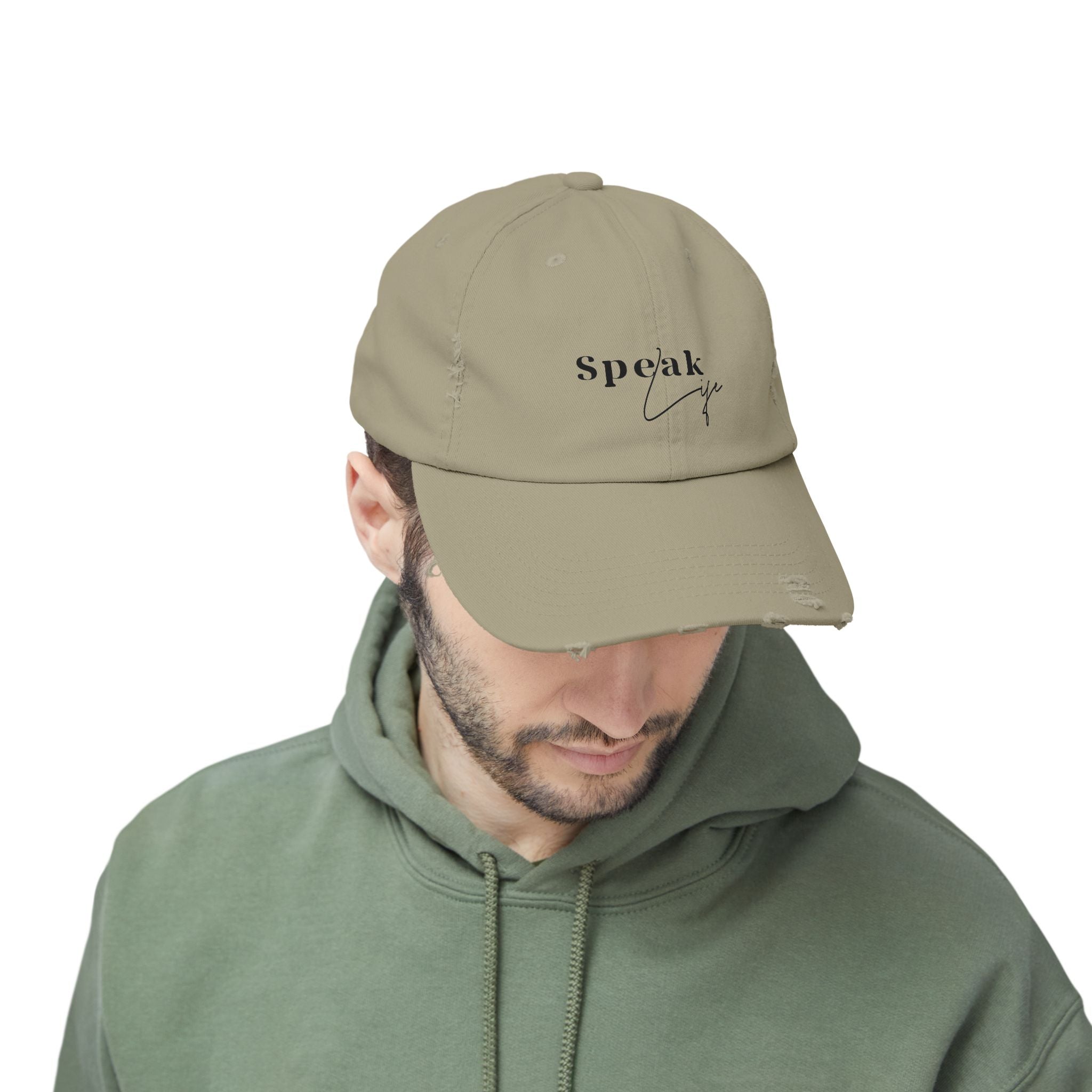 Speak Life Over Yourself Distressed Embroidered Hat