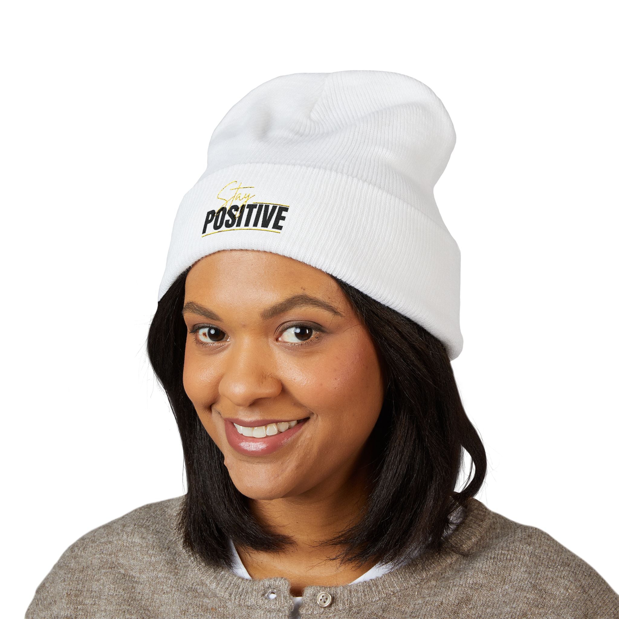 Stay Positive Always Embroidered Cuffed Beanie