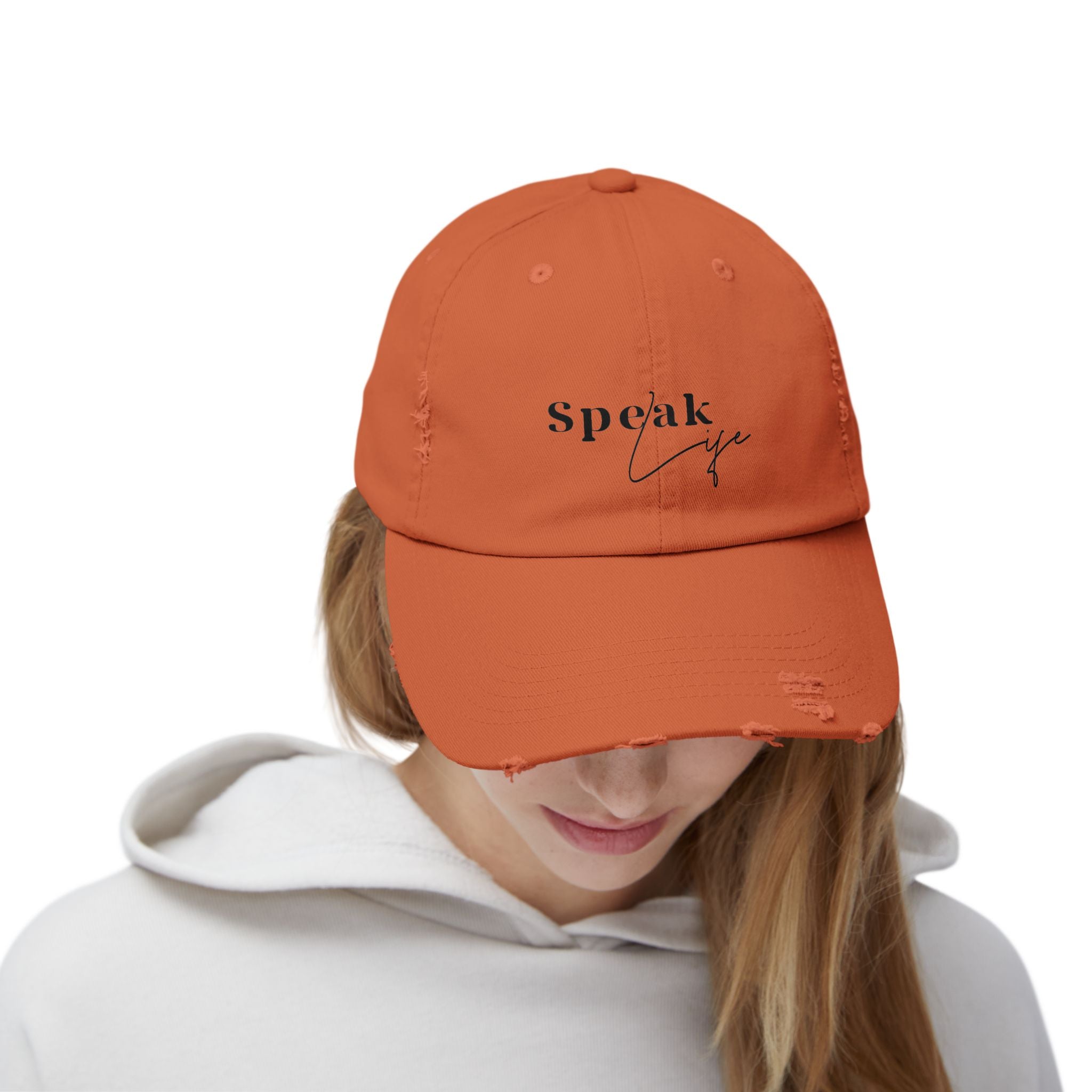 Speak Life Over Yourself Distressed Embroidered Hat