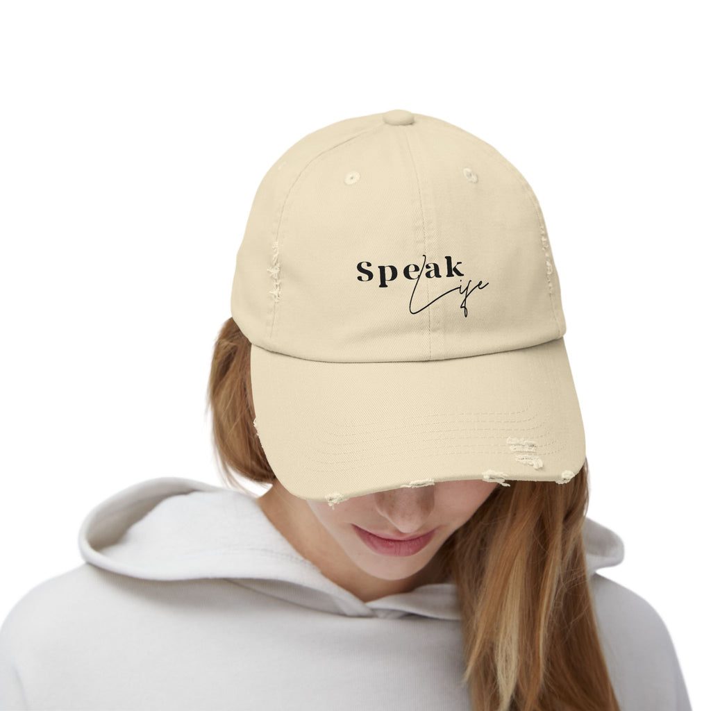 Speak Life Over Yourself Distressed Embroidered Hat
